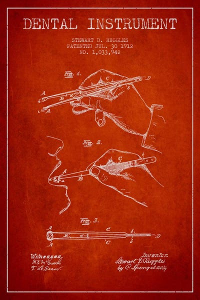Dental Instrument Red Patent Blueprint by Aged Pixel canvas print