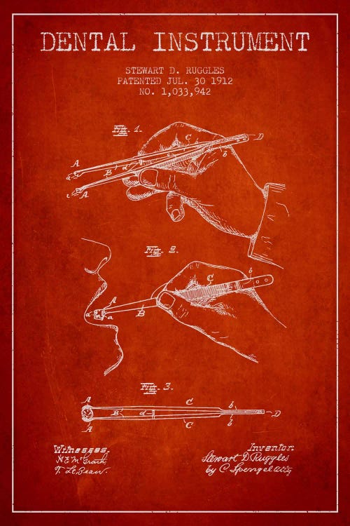 Dental Instrument Red Patent Blueprint