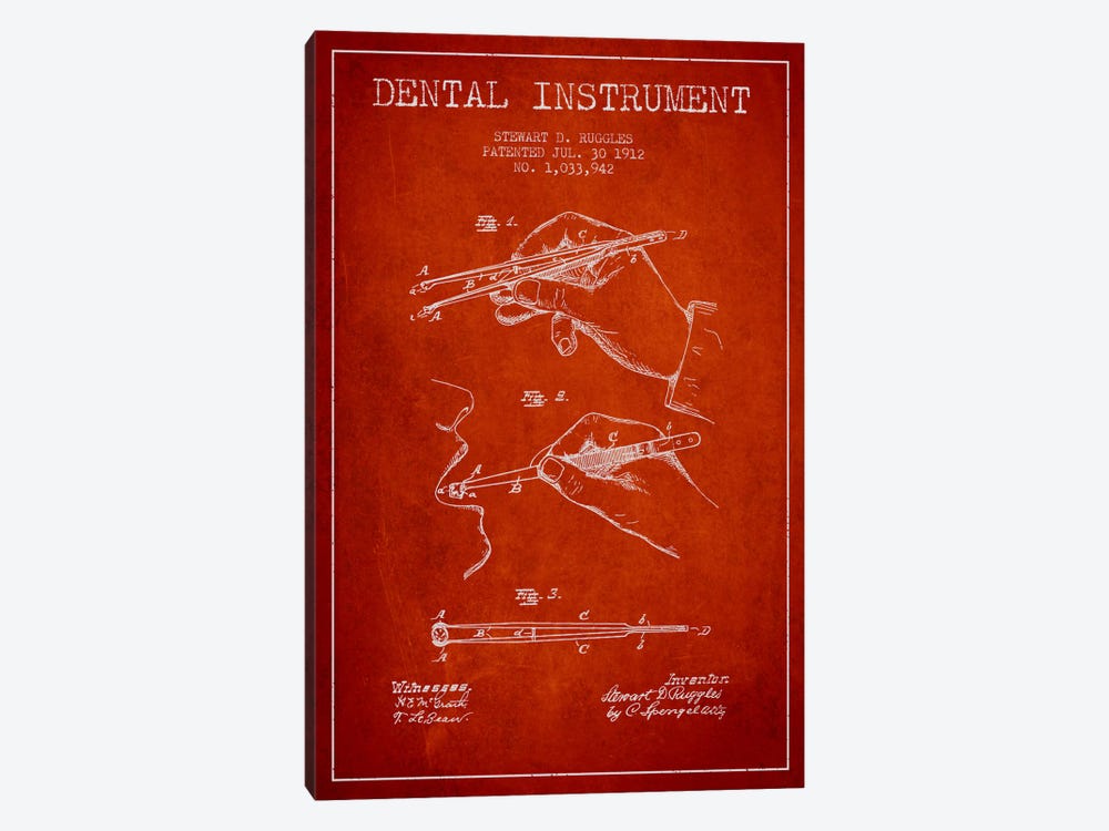 Dental Instrument Red Patent Blueprint by Aged Pixel 1-piece Canvas Print