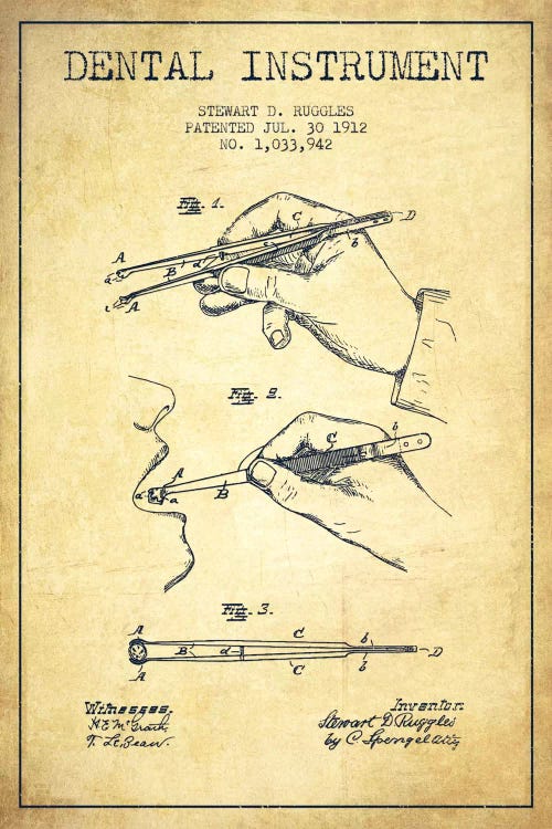Dental Instrument Vintage Patent Blueprint by Aged Pixel wall art