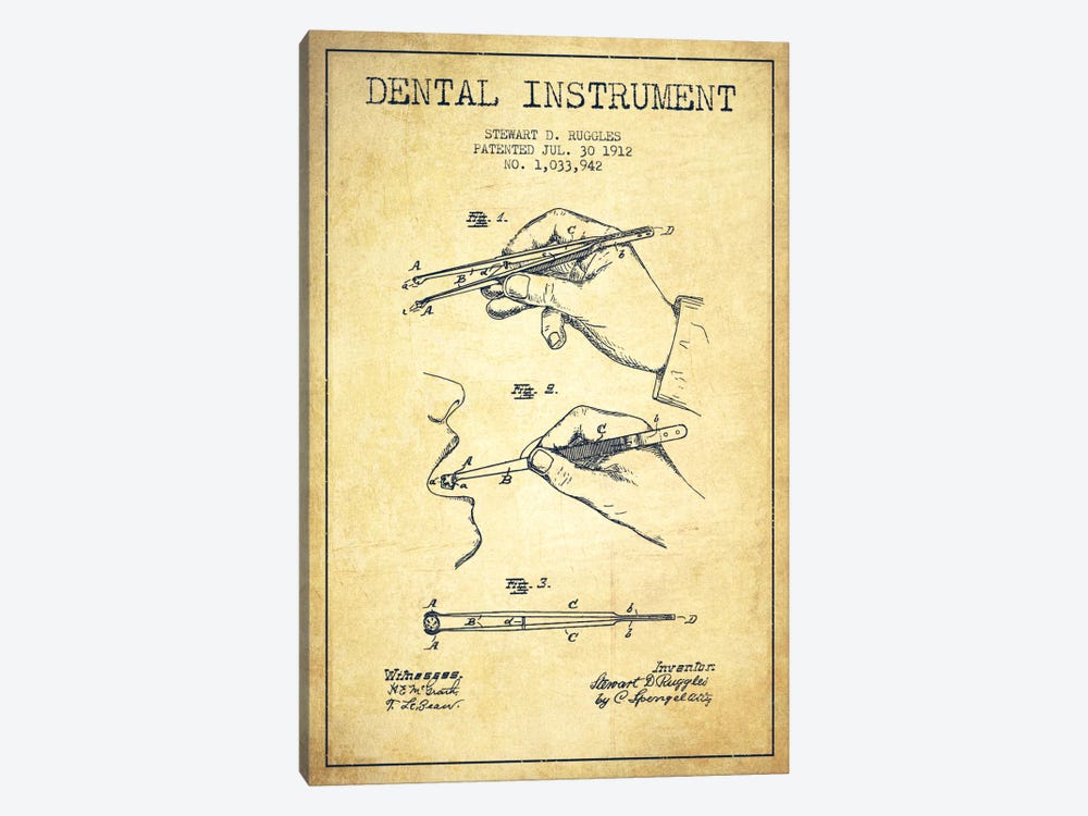 Dental Instrument Vintage Patent Blueprint by Aged Pixel 1-piece Canvas Art