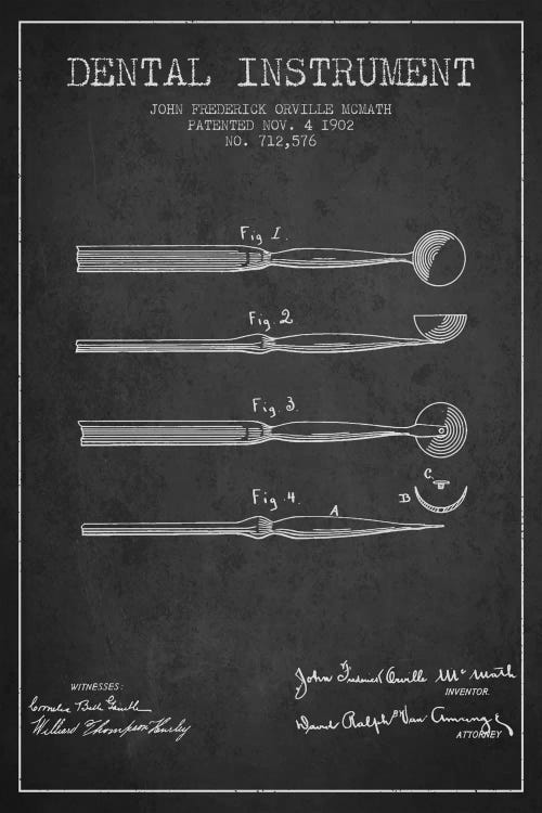 Dental Instrument Charcoal Patent Blueprint by Aged Pixel wall art