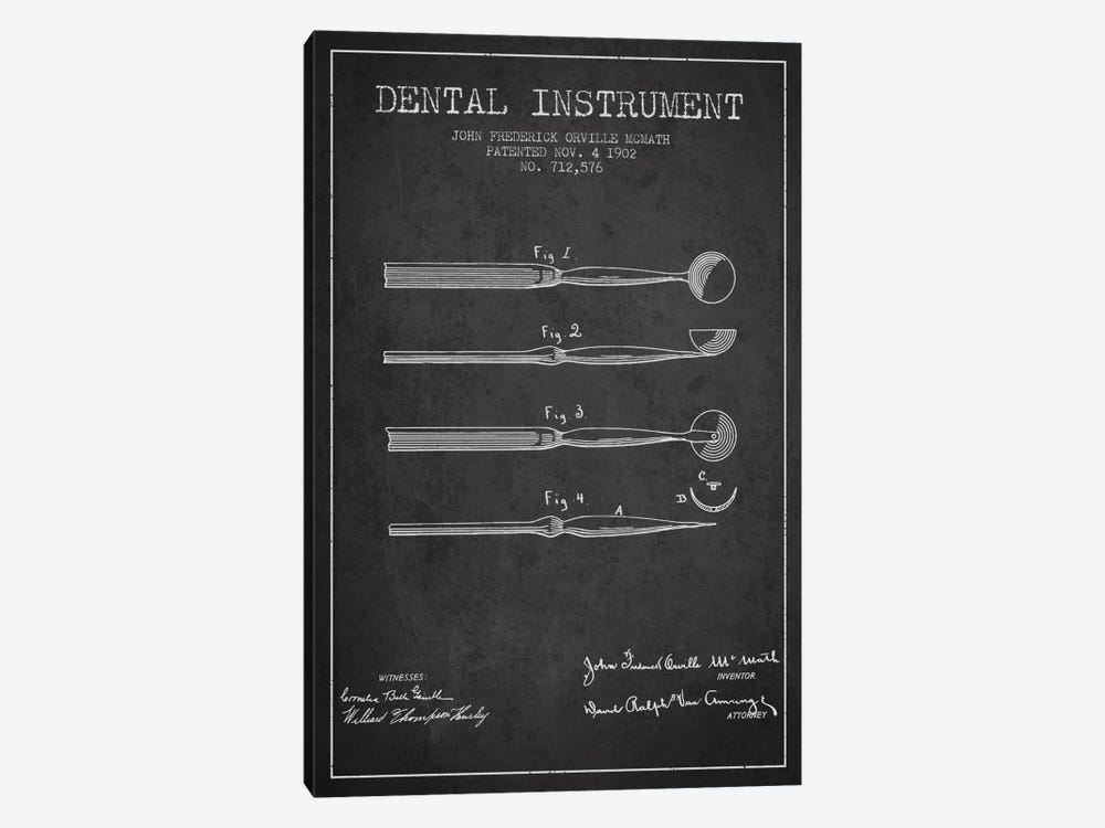 Dental Instrument Charcoal Patent Blueprint by Aged Pixel 1-piece Art Print