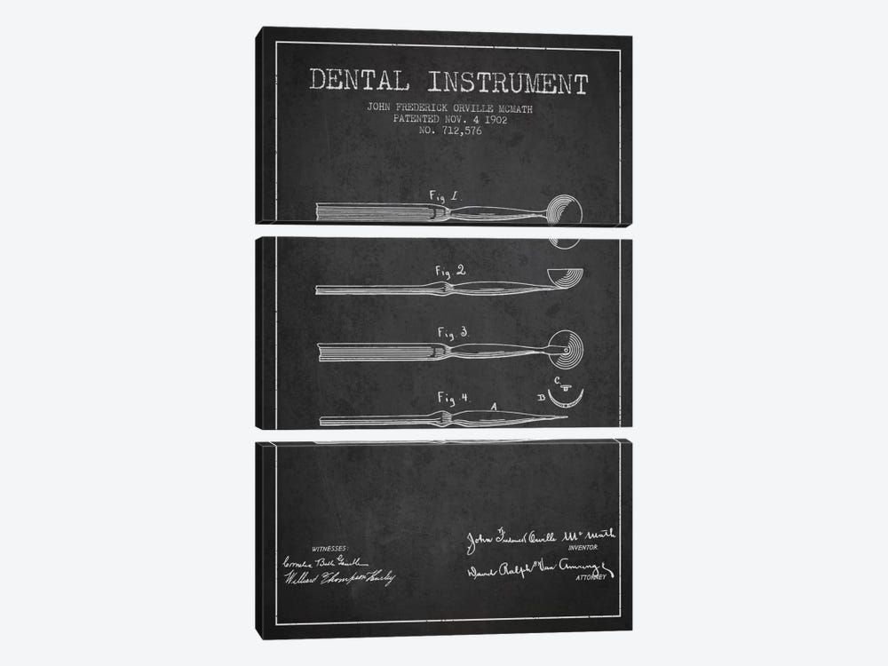 Dental Instrument Charcoal Patent Blueprint by Aged Pixel 3-piece Art Print