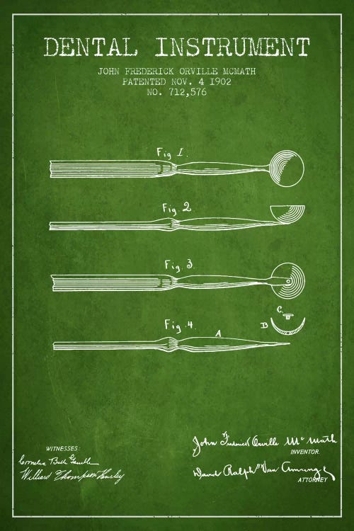 Dental Instrument Green Patent Blueprint by Aged Pixel wall art