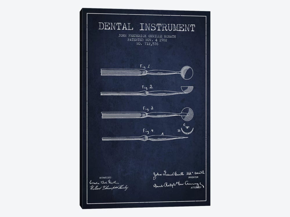 Dental Instrument Navy Blue Patent Blueprint by Aged Pixel 1-piece Art Print