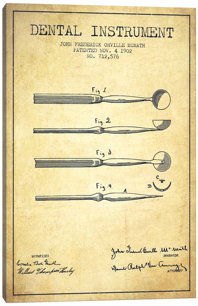 Dental Instrument Vintage Patent Blueprint Canvas Art Print - Aged Pixel: Medical & Dental