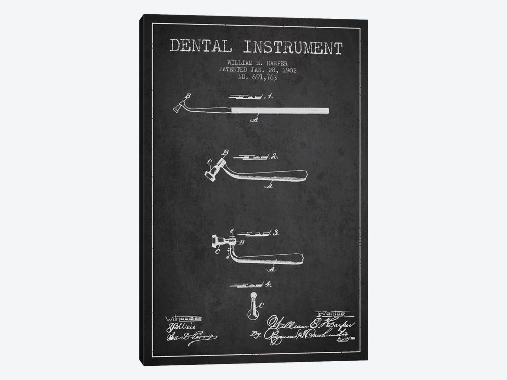 Dental Instrument Charcoal Patent Blueprint by Aged Pixel 1-piece Canvas Wall Art