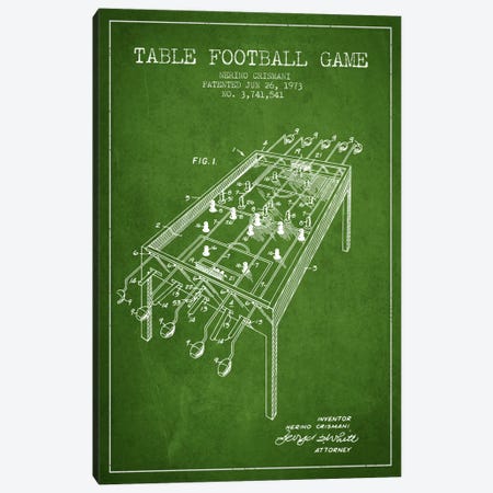 Table Football 2 Green Patent Blueprint Canvas Print #ADP172} by Aged Pixel Canvas Art Print