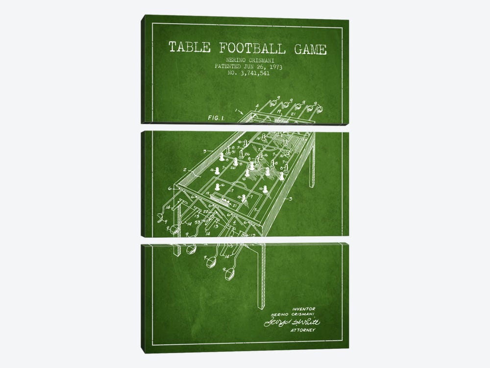 Table Football 2 Green Patent Blueprint by Aged Pixel 3-piece Canvas Print