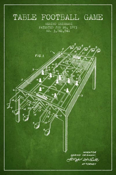 Toy & Game Blueprints: Table Football 2 Green Patent Blueprint by Aged Pixel