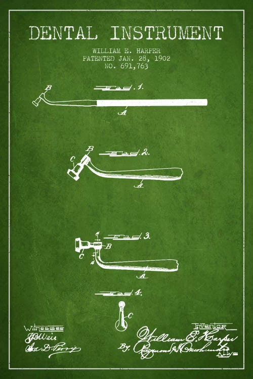 Dental Instrument Green Patent Blueprint