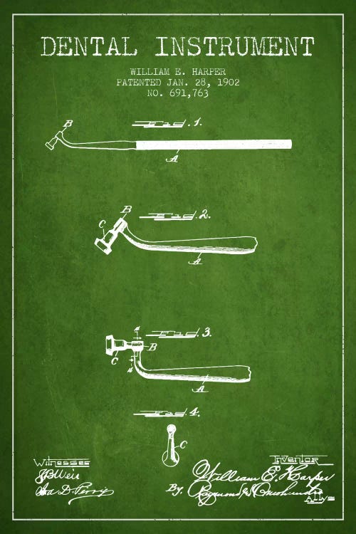 Dental Instrument Green Patent Blueprint by Aged Pixel wall art