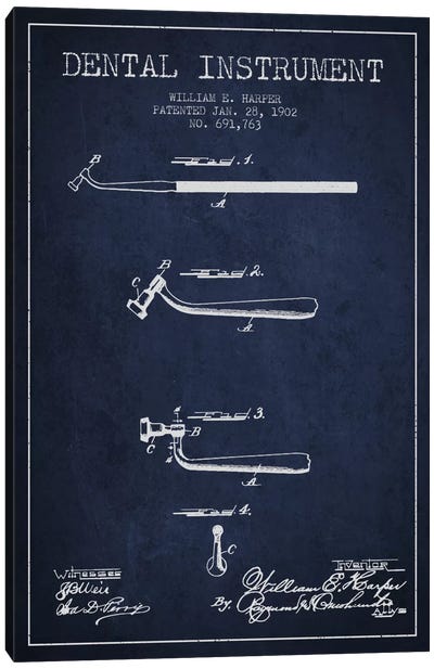 Dental Instrument Navy Blue Patent Blueprint Canvas Art Print - Aged Pixel: Medical & Dental