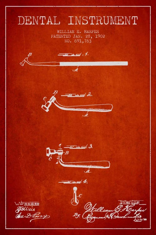 Dental Instrument Red Patent Blueprint