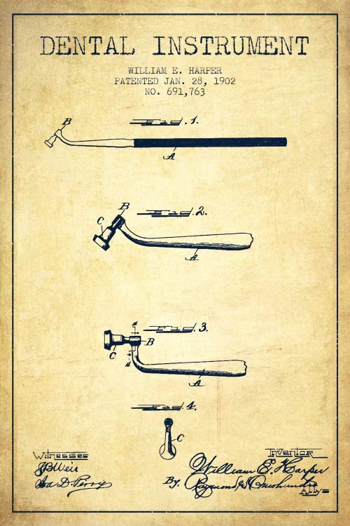 Dental Instrument Vintage Patent Blueprint by Aged Pixel wall art