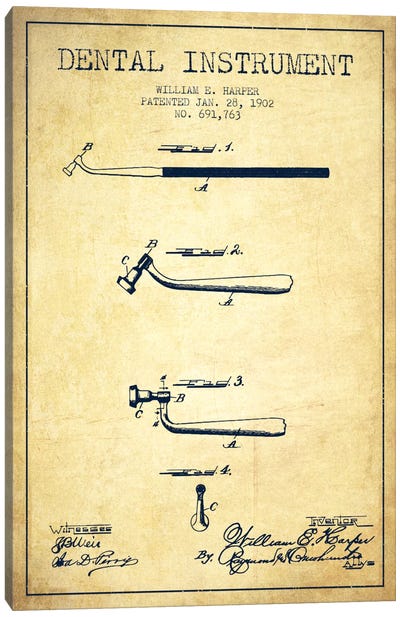 Dental Instrument Vintage Patent Blueprint Canvas Art Print - Aged Pixel: Medical & Dental