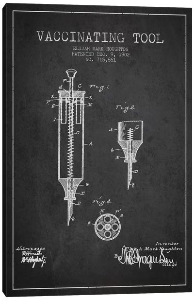 Vaccinating Tool Charcoal Patent Blueprint Canvas Art Print - Medical & Dental Blueprints