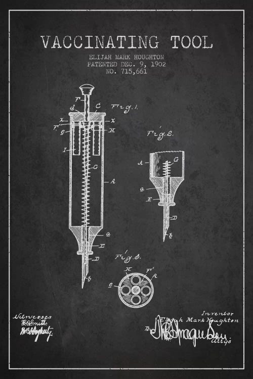 Vaccinating Tool Charcoal Patent Blueprint by Aged Pixel wall art