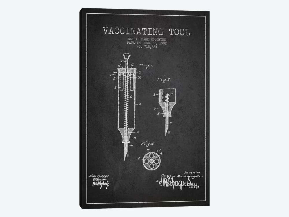 Vaccinating Tool Charcoal Patent Blueprint by Aged Pixel 1-piece Canvas Artwork