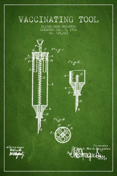 Vaccinating Tool Green Patent Blueprint by Aged Pixel framed wall art