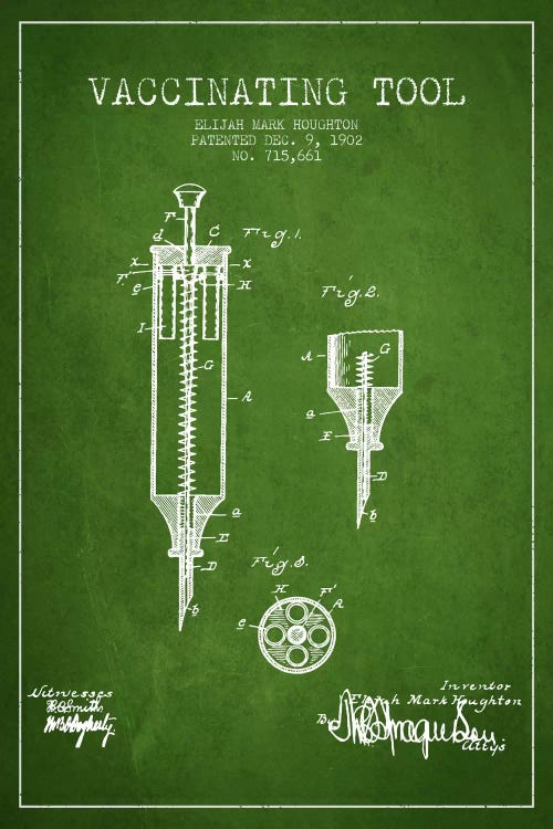 Vaccinating Tool Green Patent Blueprint by Aged Pixel wall art