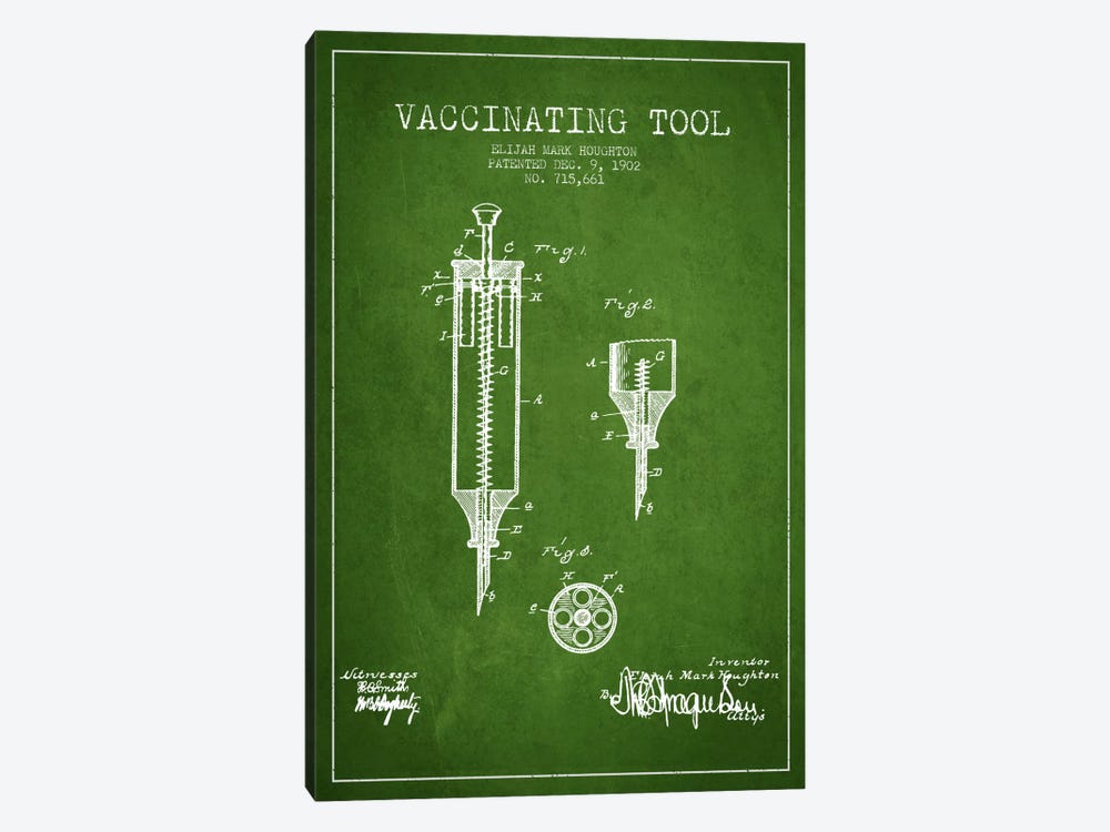 Vaccinating Tool Green Patent Blueprint by Aged Pixel 1-piece Canvas Art Print