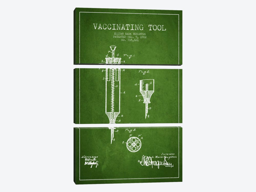 Vaccinating Tool Green Patent Blueprint by Aged Pixel 3-piece Canvas Print