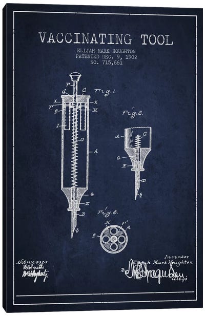 Vaccinating Tool Navy Blue Patent Blueprint Canvas Art Print - Medical & Dental Blueprints