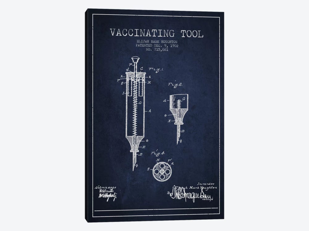 Vaccinating Tool Navy Blue Patent Blueprint by Aged Pixel 1-piece Canvas Wall Art