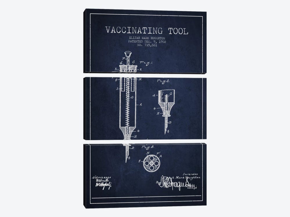 Vaccinating Tool Navy Blue Patent Blueprint by Aged Pixel 3-piece Canvas Art