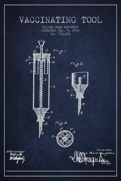 Medical & Dental Blueprints: Vaccinating Tool Navy Blue Patent Blueprint by Aged Pixel