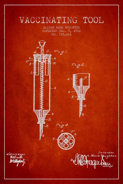 Vaccinating Tool Red Patent Blueprint by Aged Pixel wall art