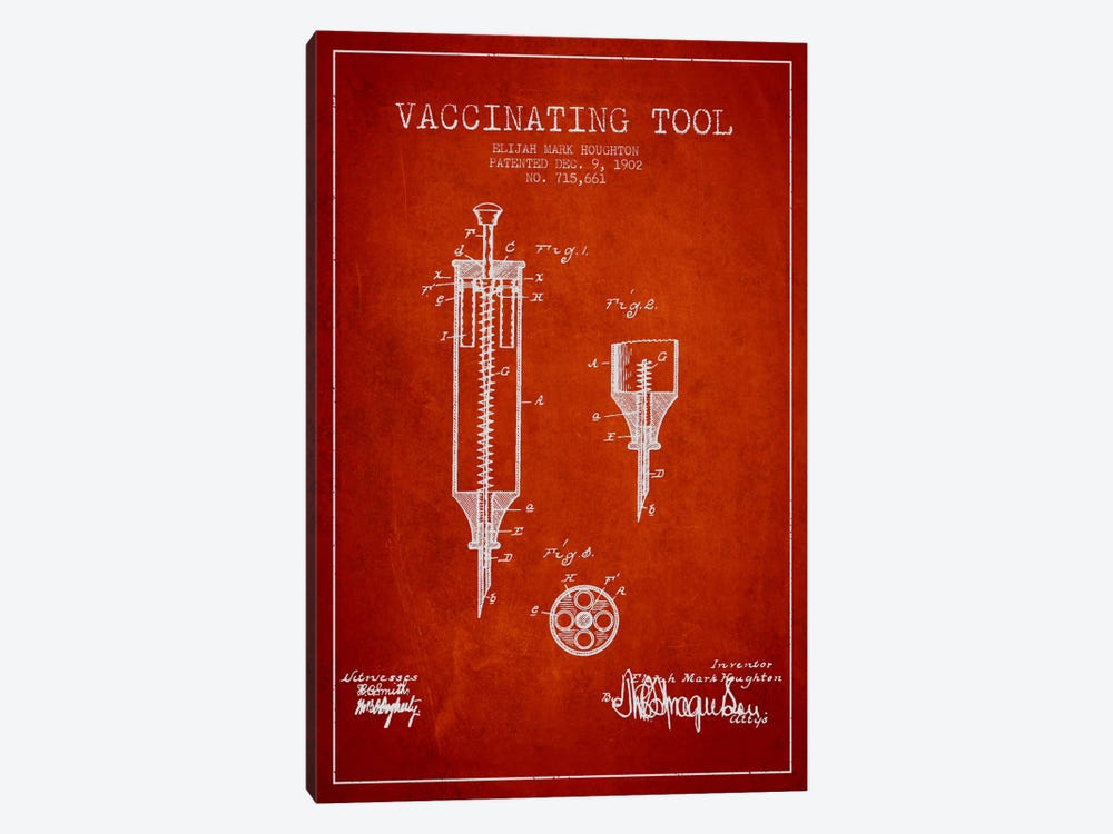 Vaccinating Tool Red Patent Blueprint by Aged Pixel 1-piece Canvas Print
