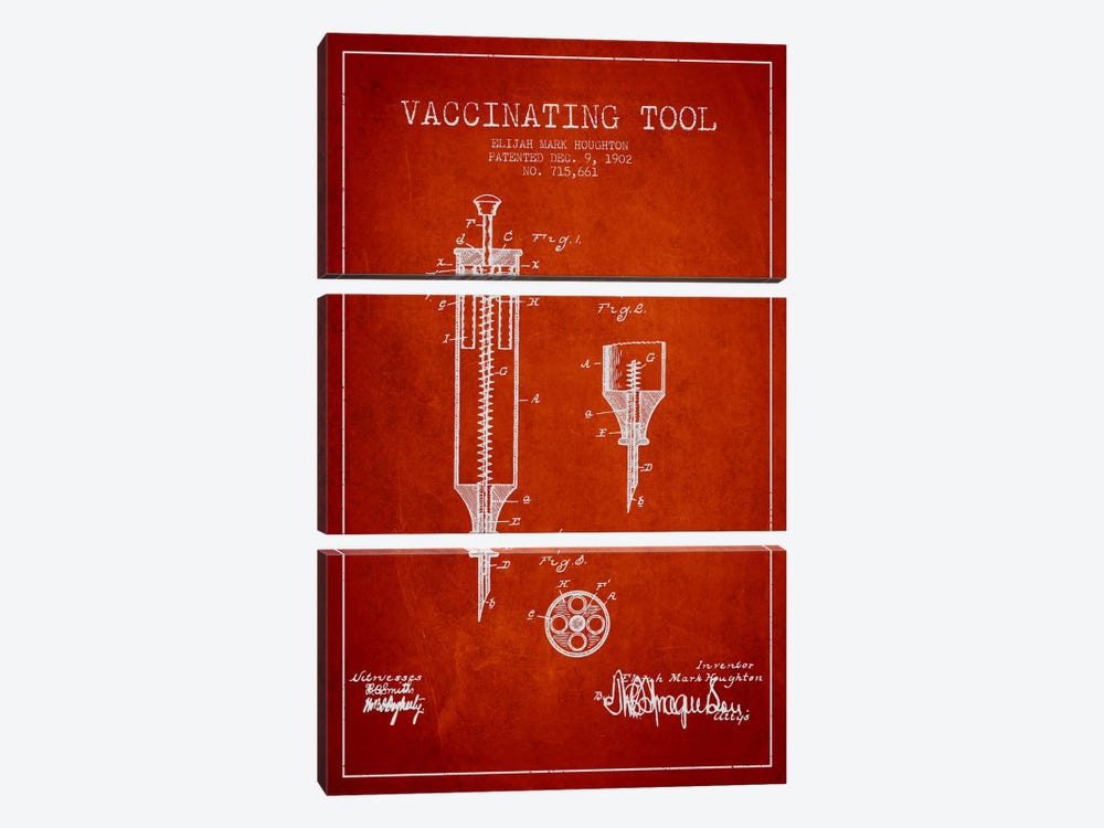 Vaccinating Tool Red Patent Blueprint by Aged Pixel 3-piece Canvas Art Print