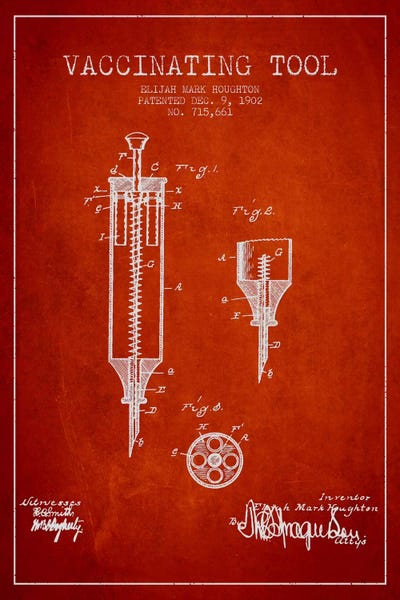 Medical & Dental Blueprints: Vaccinating Tool Red Patent Blueprint by Aged Pixel
