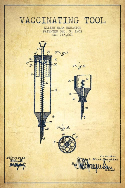 Vaccinating Tool Vintage Patent Blueprint by Aged Pixel wall art