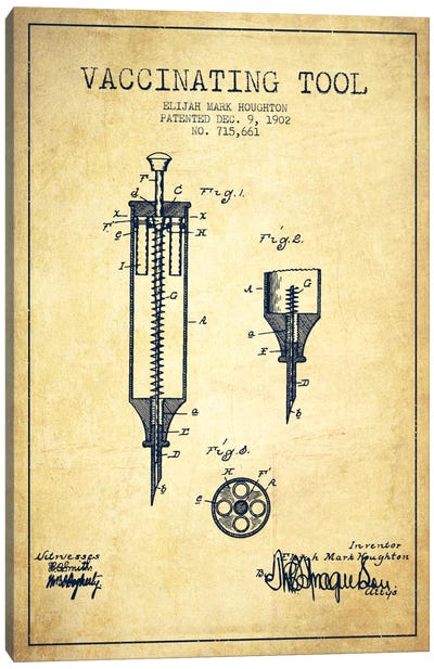 Vaccinating Tool Vintage Patent Blueprint Canvas Art Print - Aged Pixel: Medical & Dental