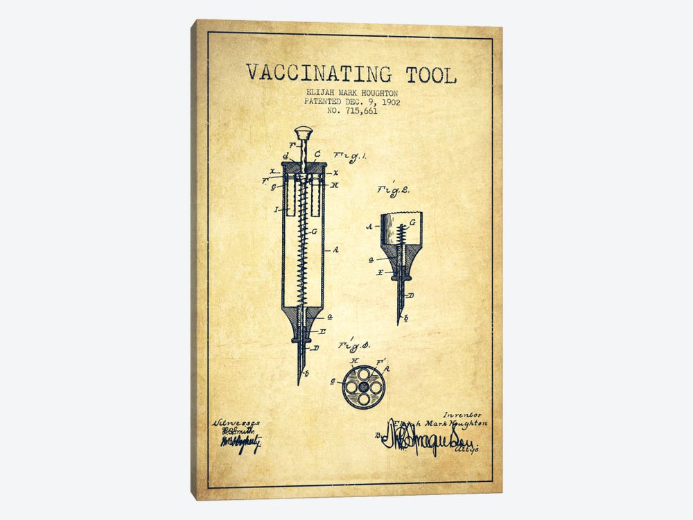 Vaccinating Tool Vintage Patent Blueprint by Aged Pixel 1-piece Canvas Art
