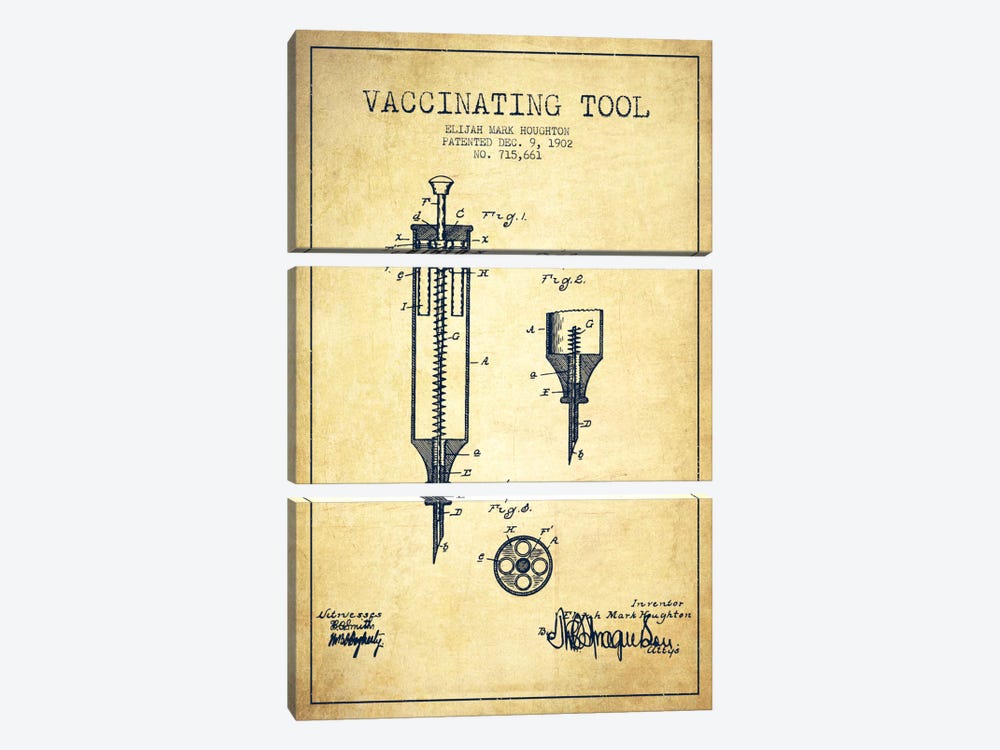 Vaccinating Tool Vintage Patent Blueprint by Aged Pixel 3-piece Canvas Artwork