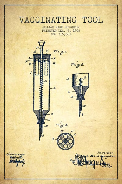 Medical & Dental Blueprints: Vaccinating Tool Vintage Patent Blueprint by Aged Pixel