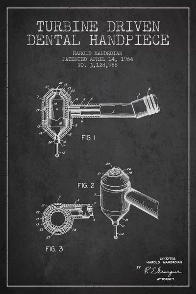 Medical & Dental Blueprints: Turbine Drive Charcoal Patent Blueprint by Aged Pixel