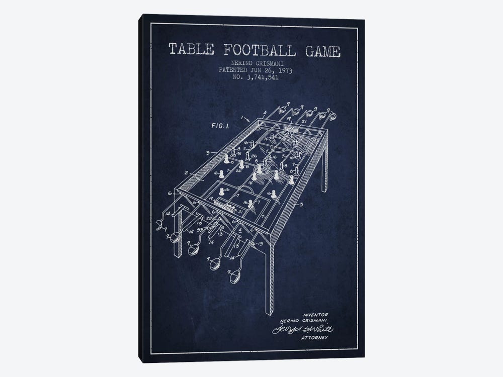 Table Football 2 Navy Blue Patent Blueprint by Aged Pixel 1-piece Canvas Artwork
