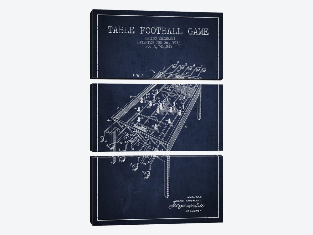 Table Football 2 Navy Blue Patent Blueprint by Aged Pixel 3-piece Canvas Art