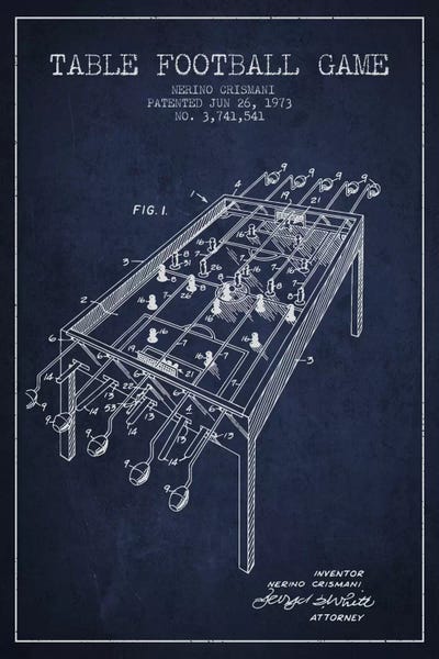 Toy & Game Blueprints: Table Football 2 Navy Blue Patent Blueprint by Aged Pixel