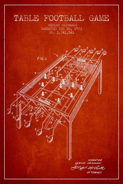 Table Football 2 Red Patent Blueprint by Aged Pixel framed canvas print
