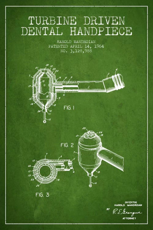 Turbine Drive Green Patent Blueprint by Aged Pixel wall art