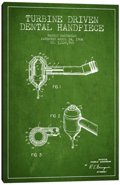 Turbine Drive Green Patent Blueprint Canvas Art Print