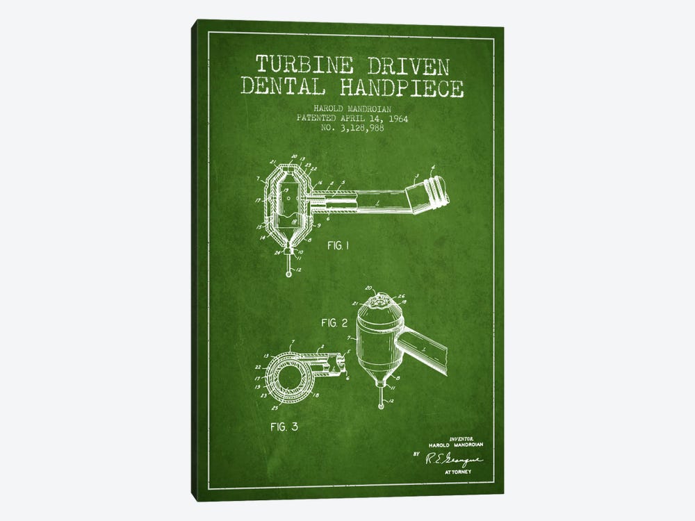 Turbine Drive Green Patent Blueprint by Aged Pixel 1-piece Canvas Print