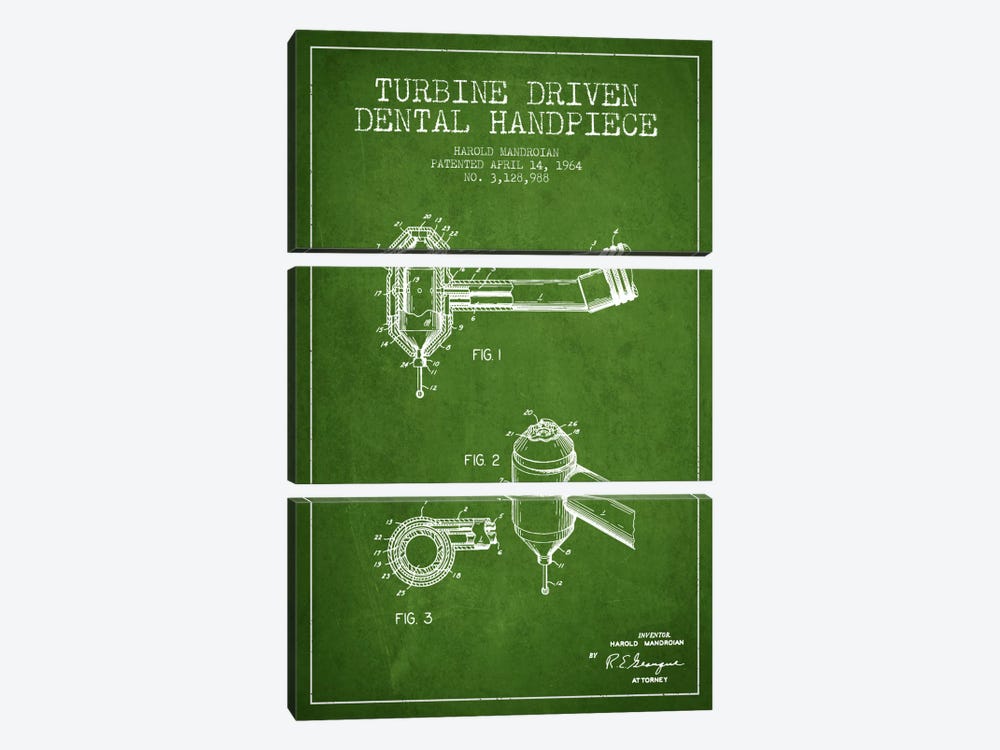 Turbine Drive Green Patent Blueprint by Aged Pixel 3-piece Art Print